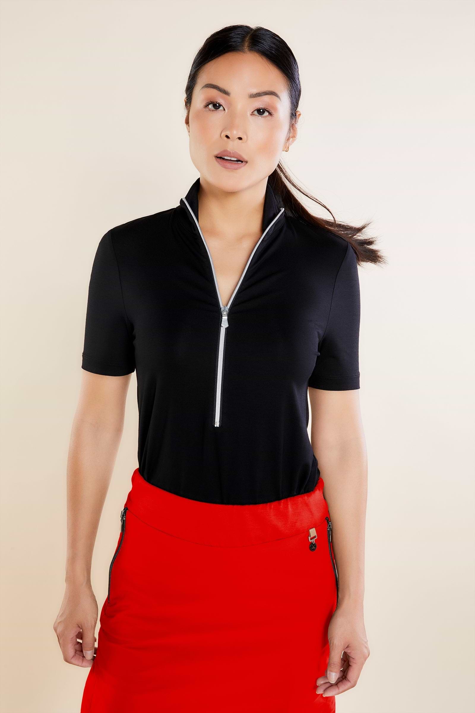 Black || Serena Zip Up Mock Neck Top