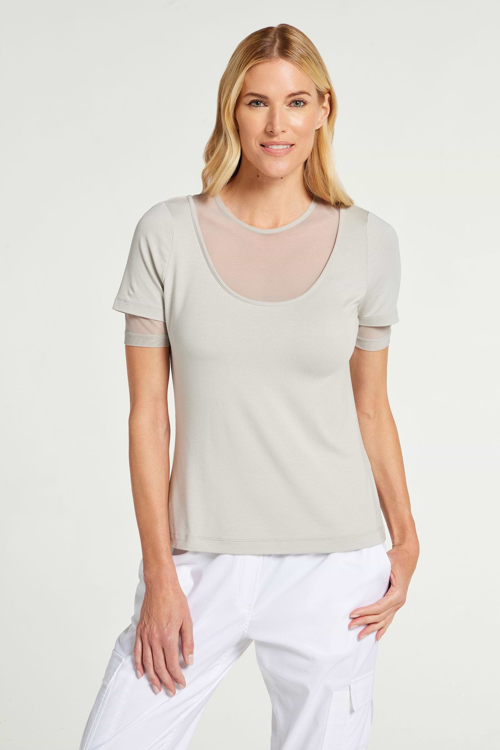 Stone|| Amabella Short Sleeve Top With Mesh