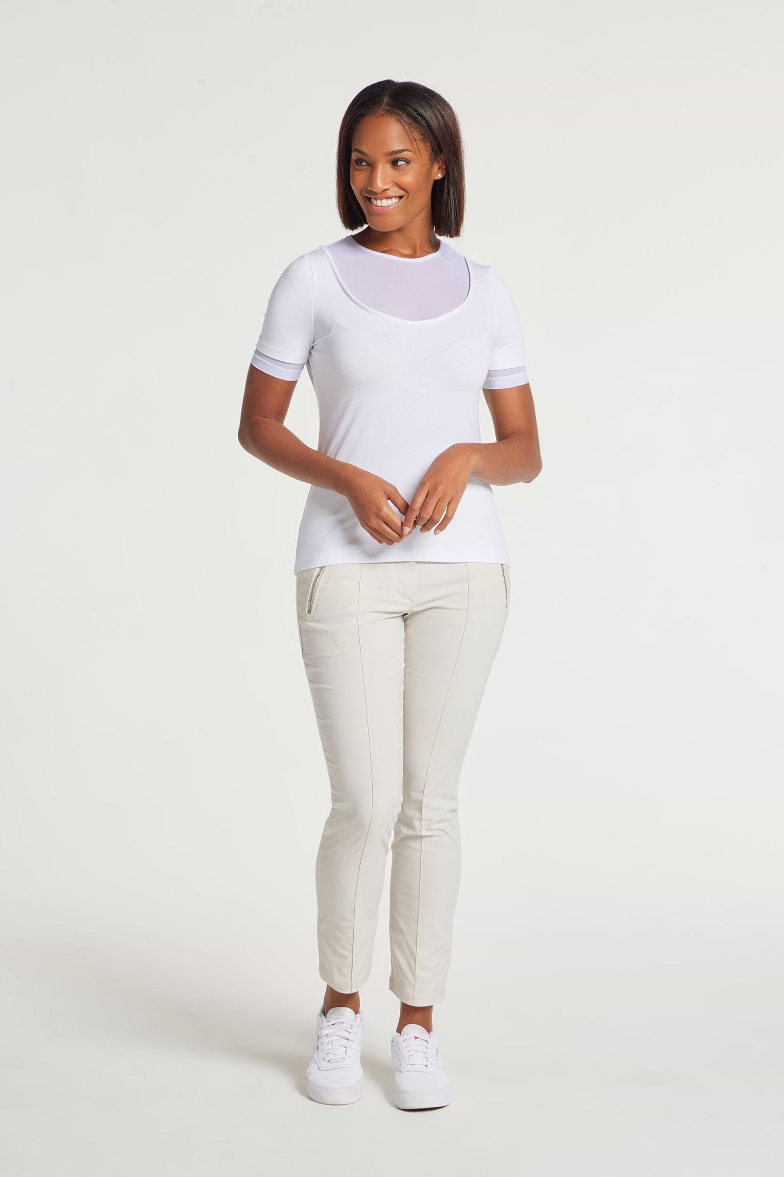 White|| Amabella Short Sleeve Top With Mesh