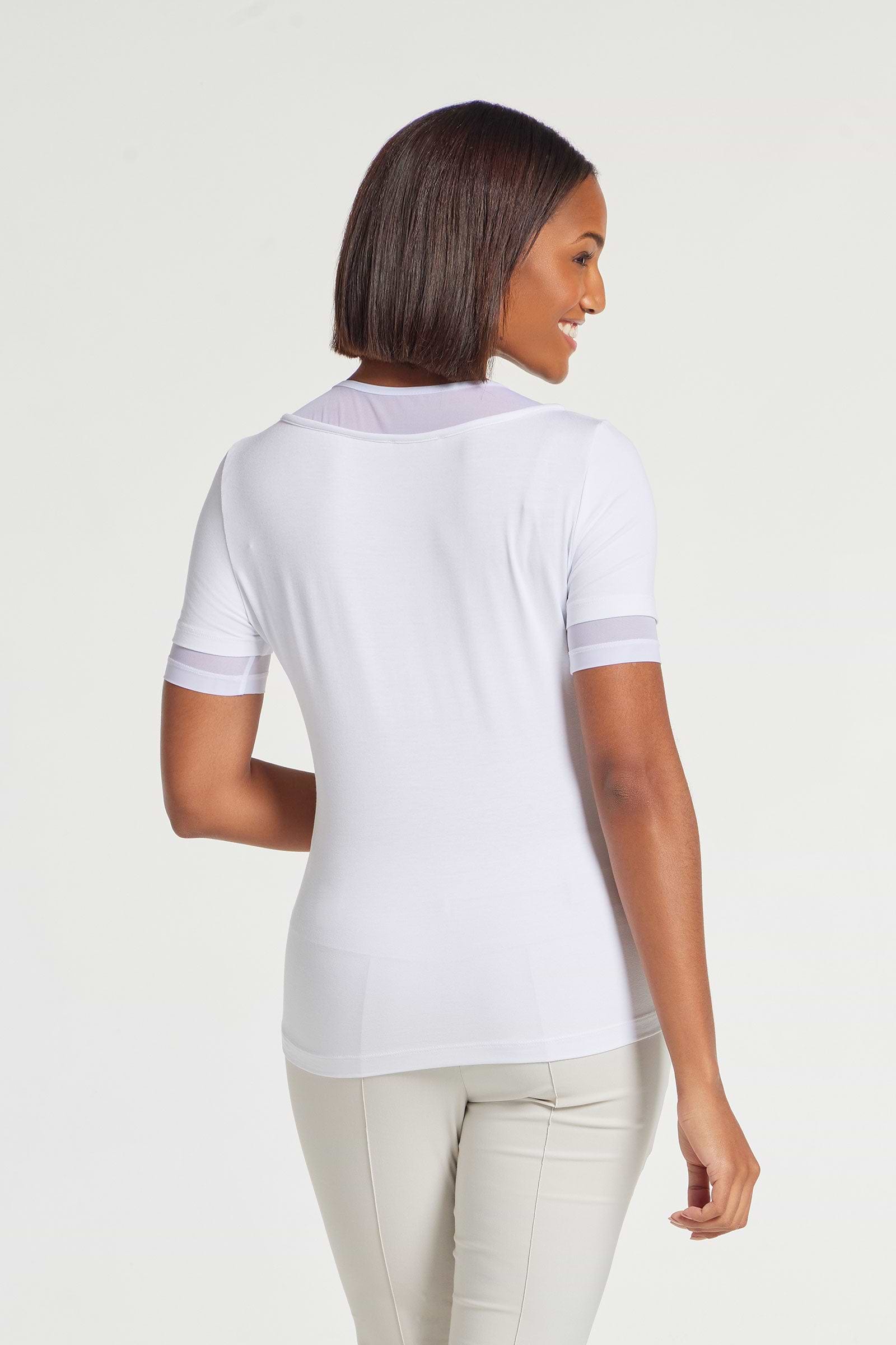 White|| Amabella Short Sleeve Top With Mesh