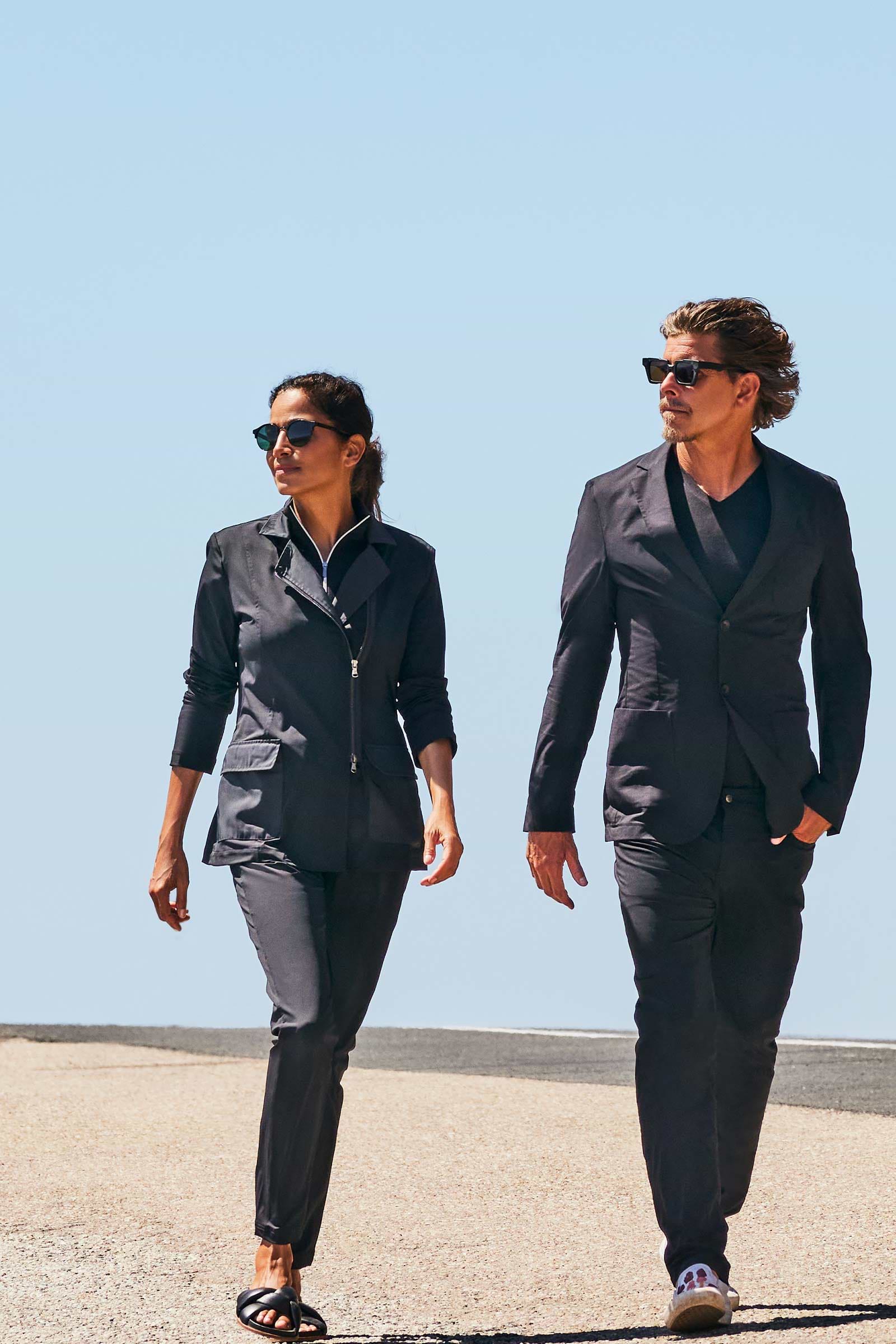 The Best Travel Jacket. Lifestyle Image of an Allegra Jacket in Black.