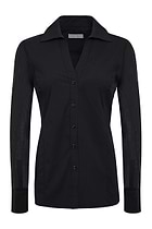 The Best Travel Shirt. Flat Lay of a Beth Button Front Shirt in Black.