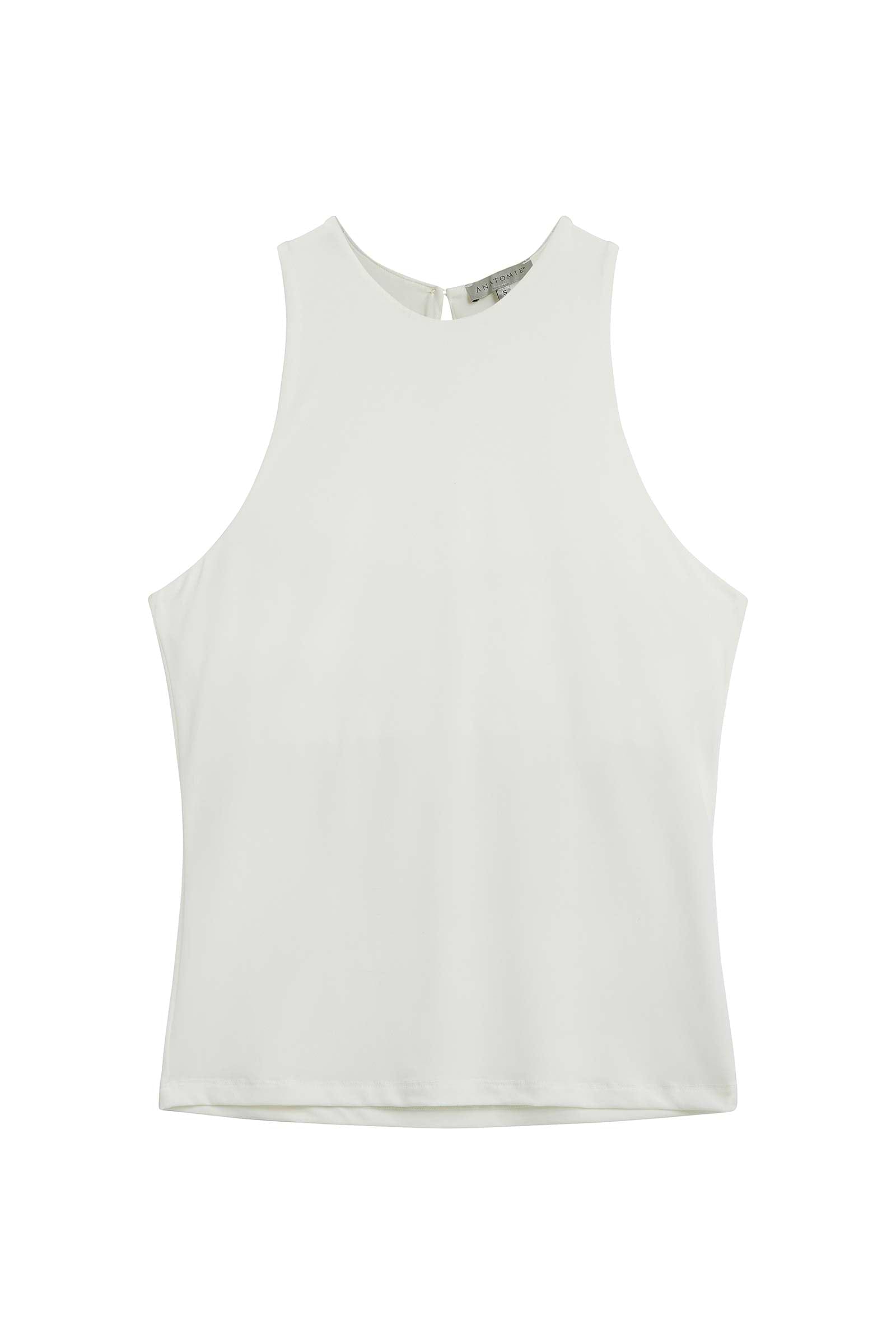 The Best Travel Top. Flat Lay of the Cami Wrinkle Free Travel Tank in White.