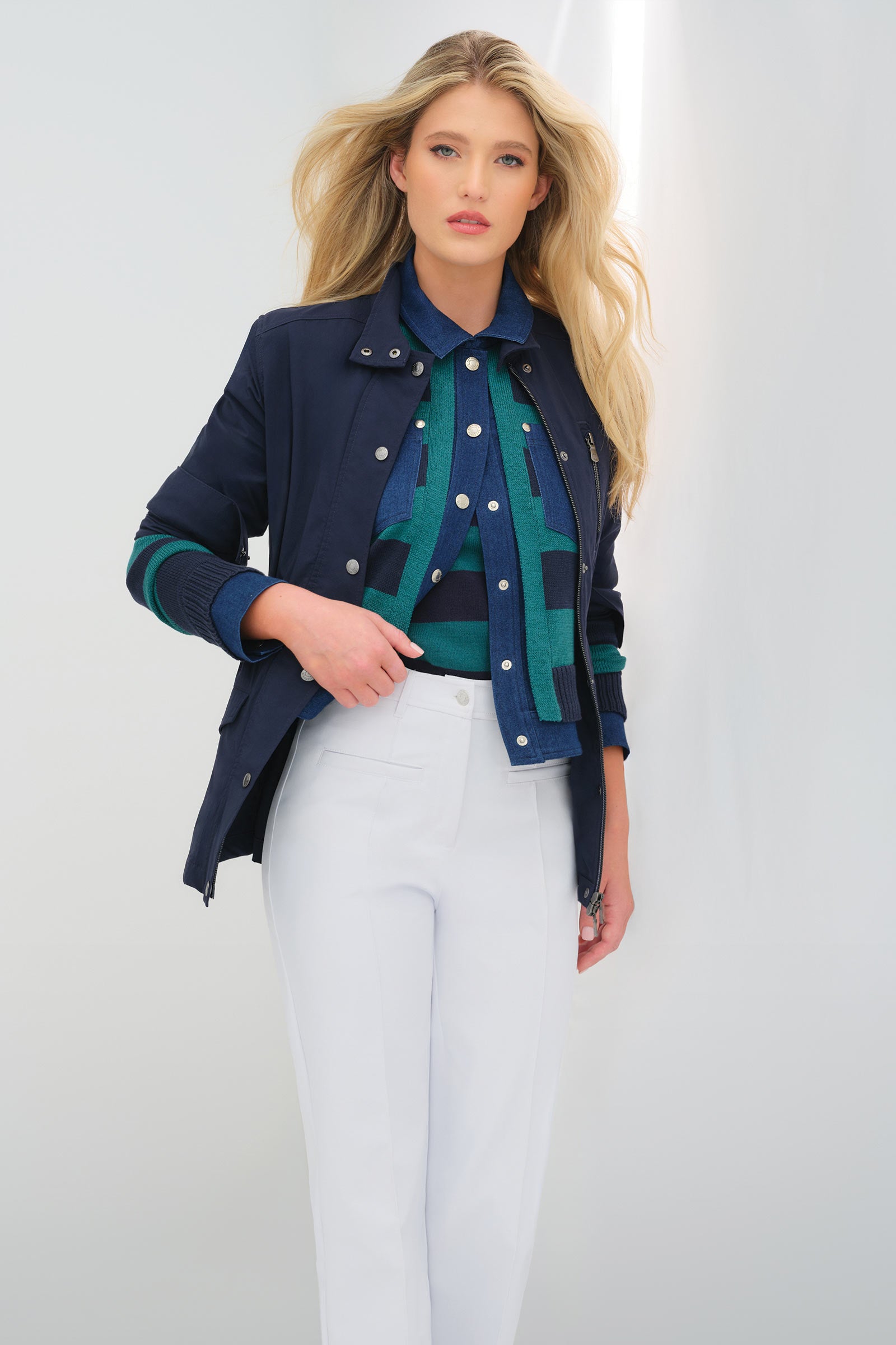 Sienna Sweater Knit & Performance Denim Trucker Jacket