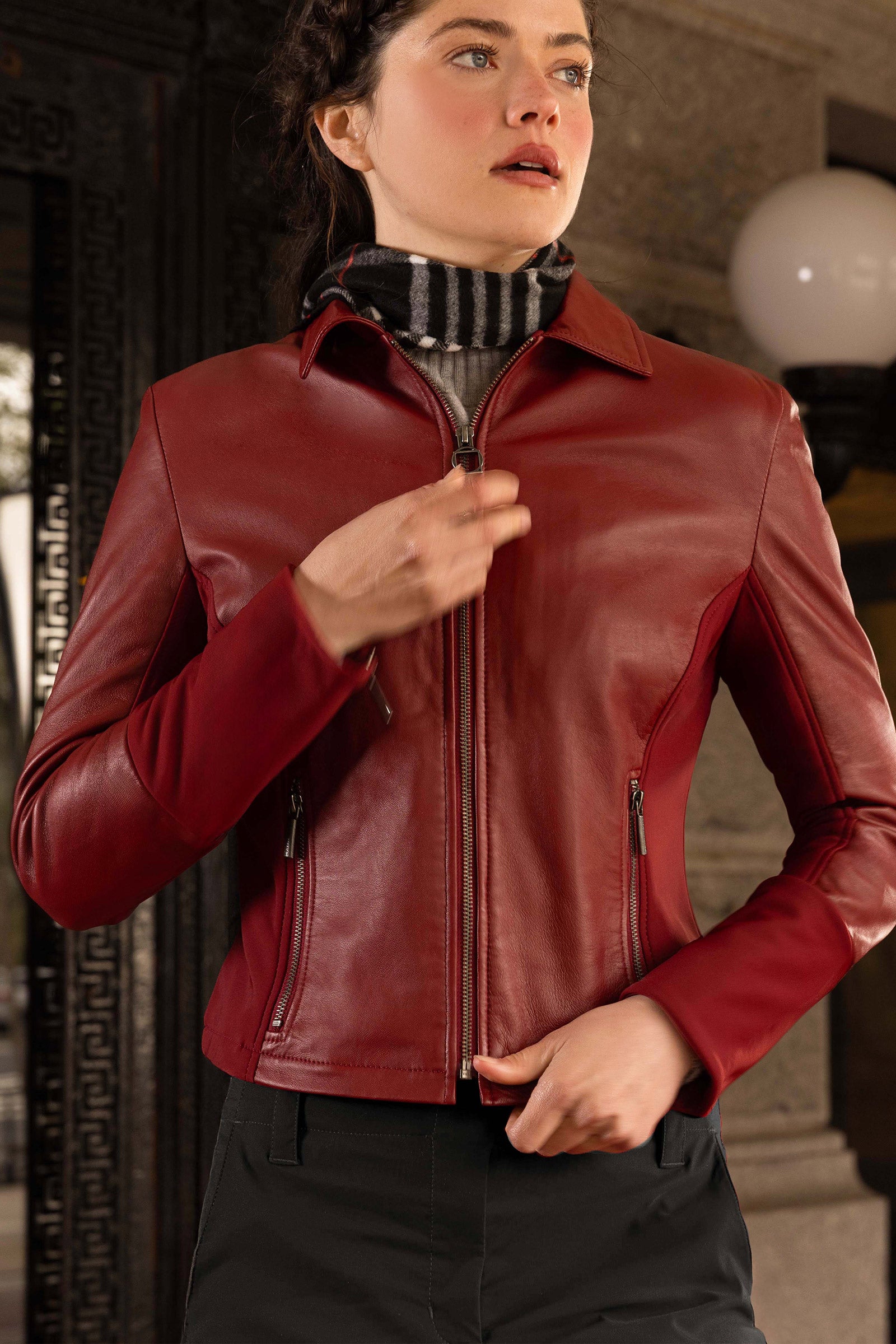 Dill Leather Jacket With Fleece Lined Panels