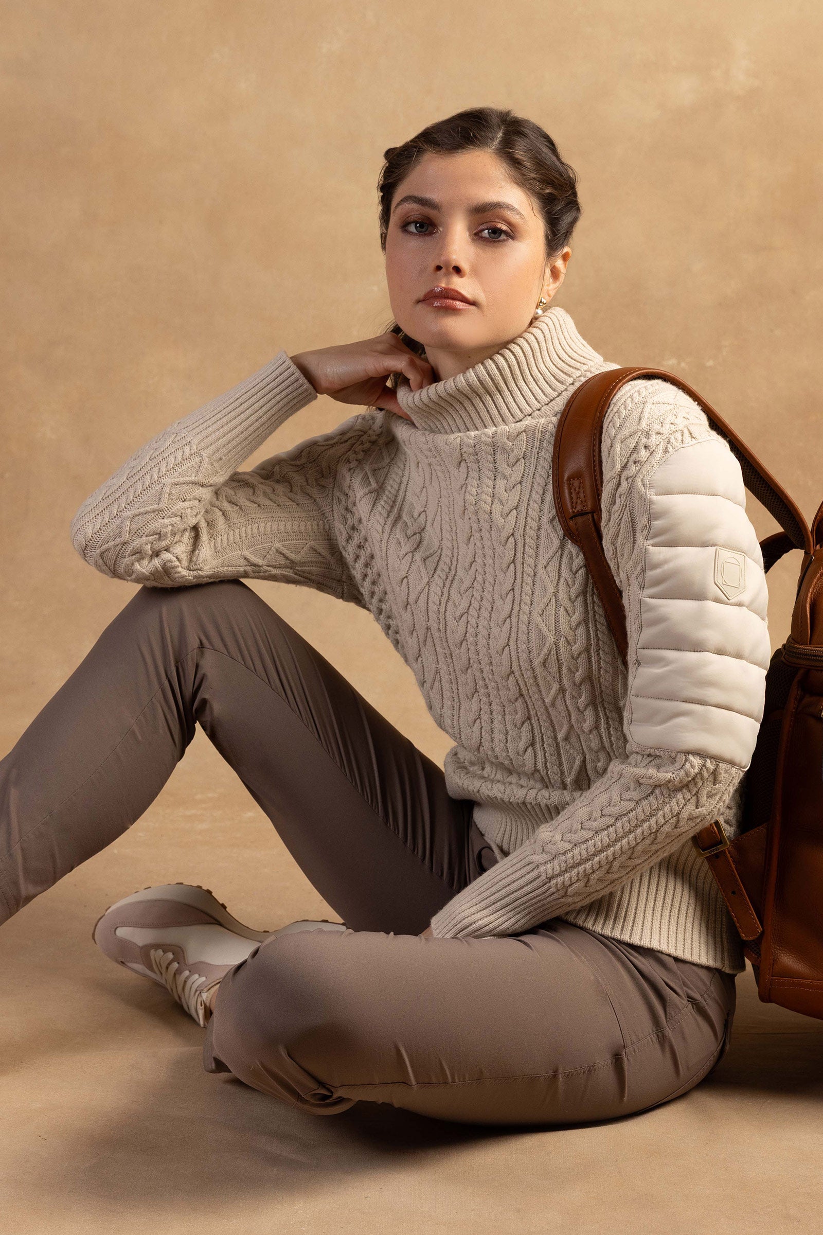 Eloisa Cableknit and Nylon Padded Sweater