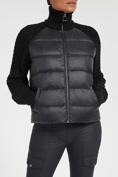 Puffer jacket with sweater on sale sleeves