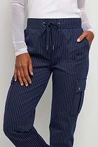The Best Travel Pant. Front Details of an Indie Pant in Navy/White.