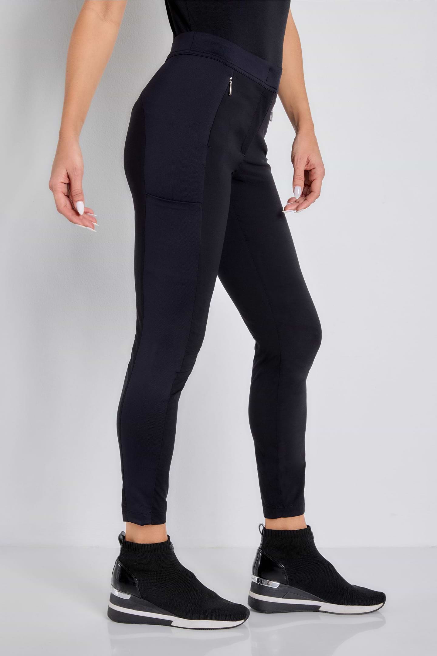 The Best Travel Pants. Side Profile of the Ipant Hybrid Zip Front Slim Fit Pant in Black