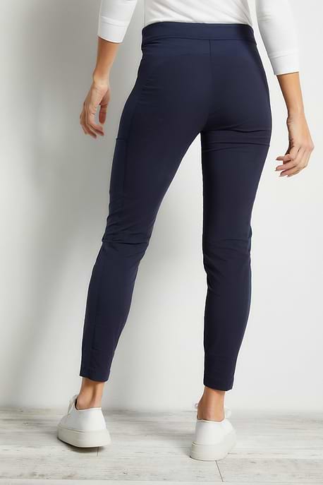 The Best Travel Pants. Back Profile of the Ipant Hybrid Zip Front Slim Fit Pant in Navy