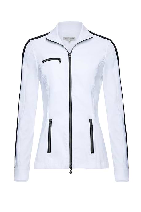 The Best Travel Jacket. Flat Lay of a Justine Jacket in White.