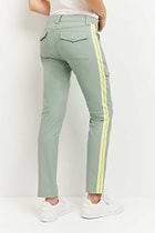 The Best Travel Pants. Woman Showing the Back Profile of a Kate Stripe Pants in Sage.
