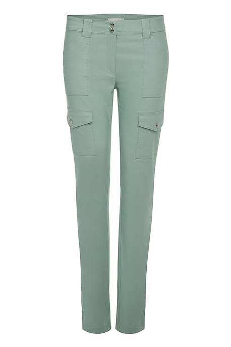 The Best Travel Pants. Flat Lay of a Kate Stripe Pants in Sage.