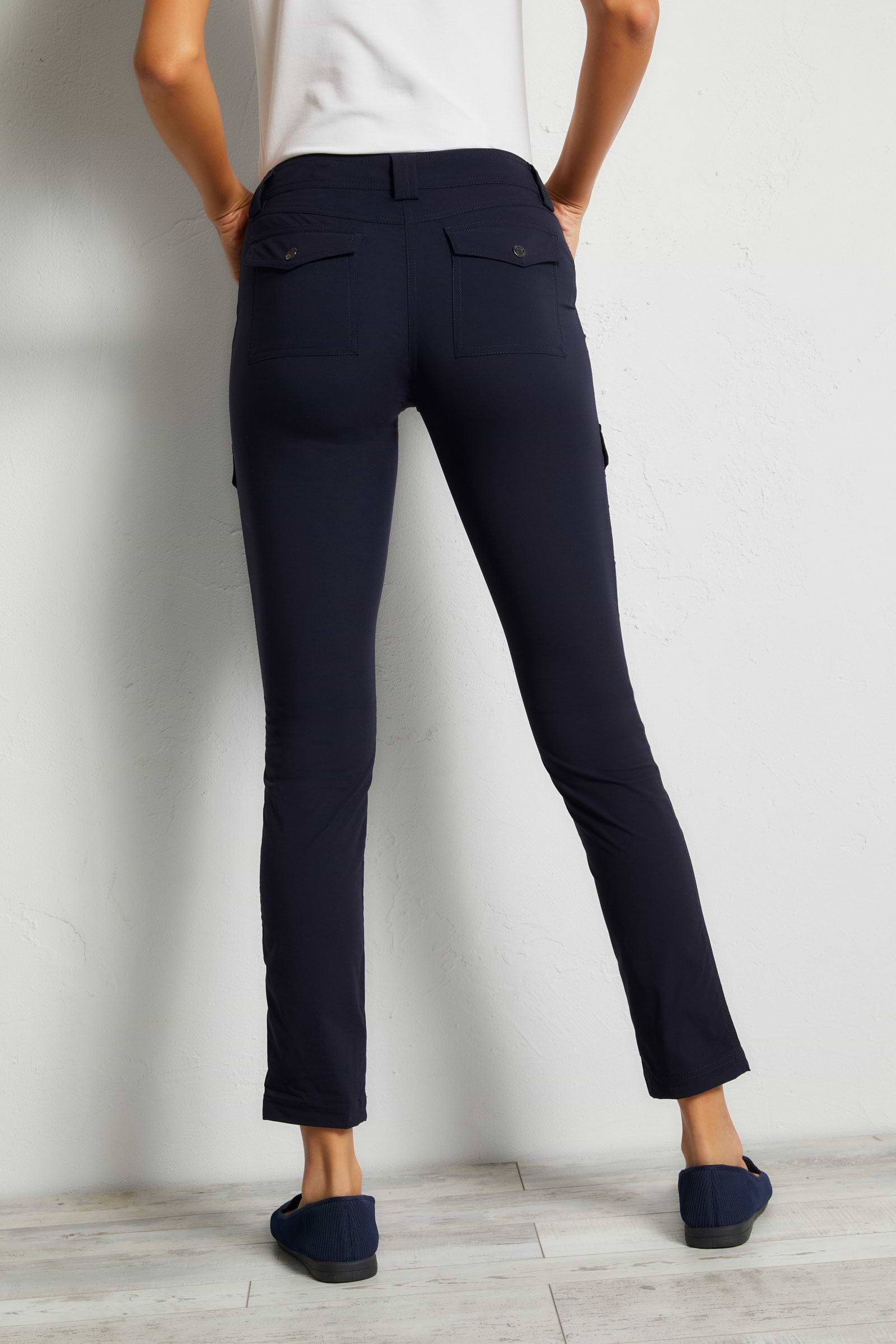 The Best Travel Cargo Pants. Back Profile of the Kate Skinny Cargo Pant in Navy