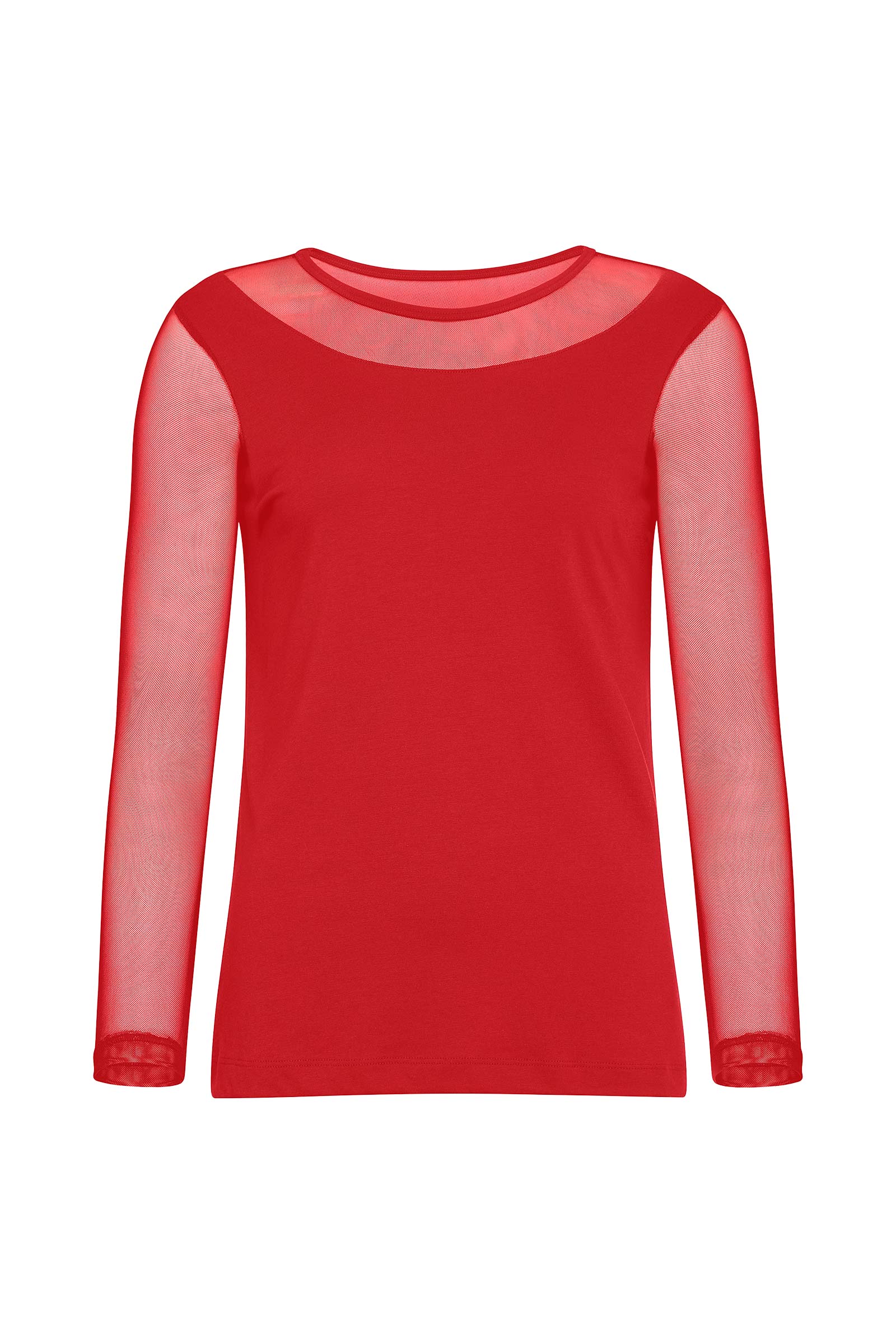 The Best Travel Top. Kim Mesh-Sleeve Top in Pima Modal in Atomic Red.