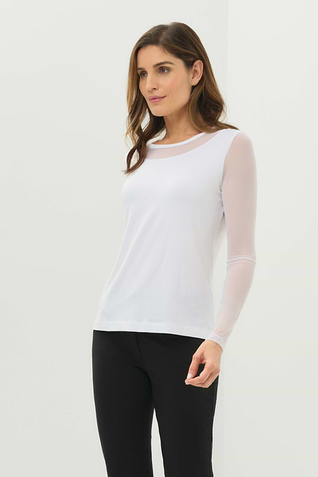 Kim Mesh-Sleeve Top in Pima Modal