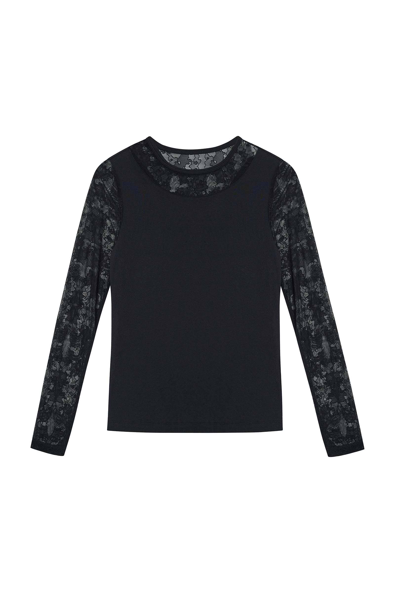 The Best Travel Top. Flat Lay of a Kim Camo Mesh Top in Black.