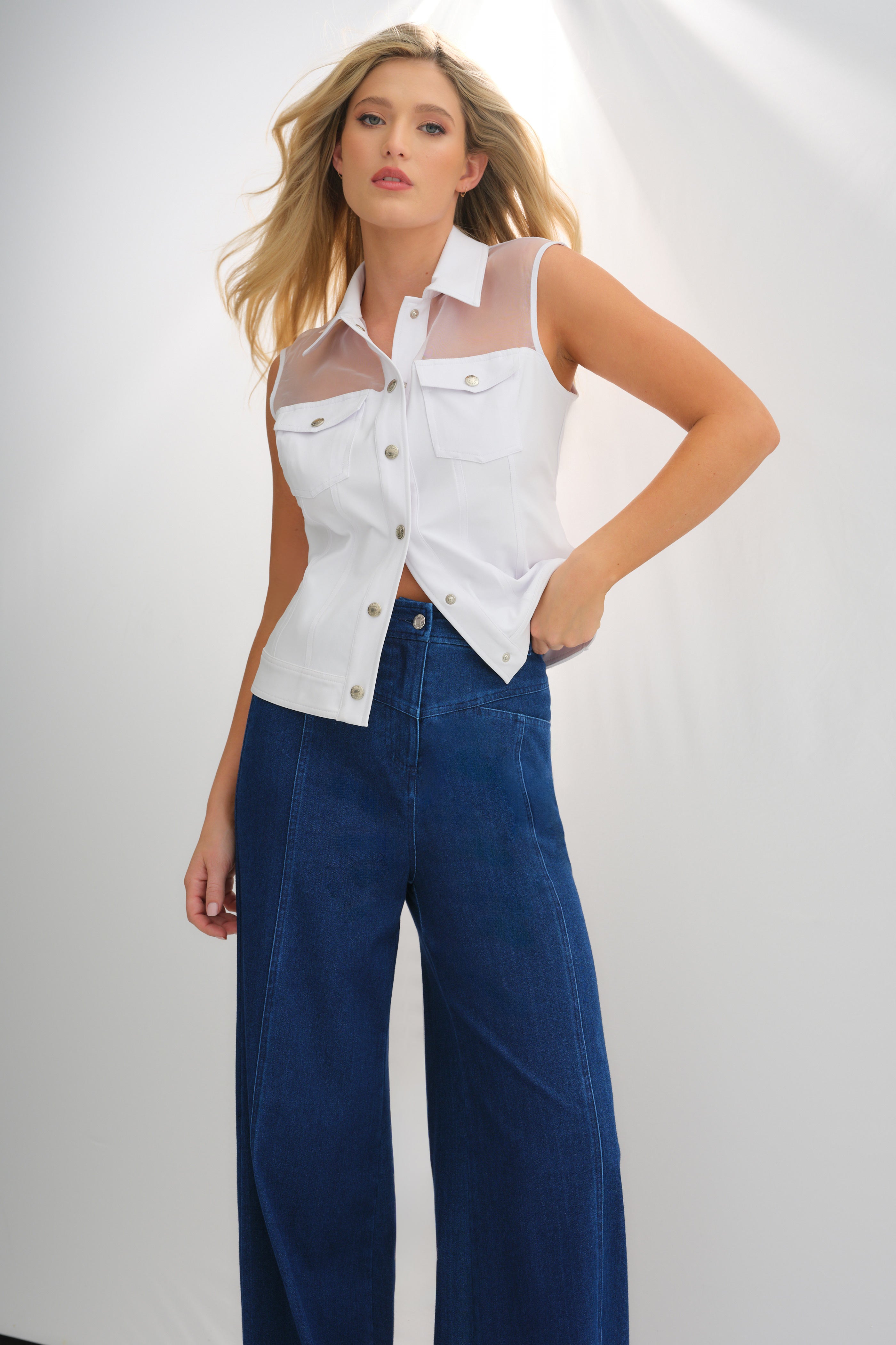 Gilet camionneur sans manches Lenox en organza et sergé performant