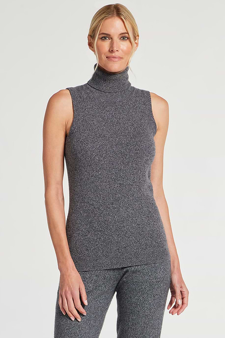 Charcoal || Nicolette Cashmere Mock Neck Sleeveless Top