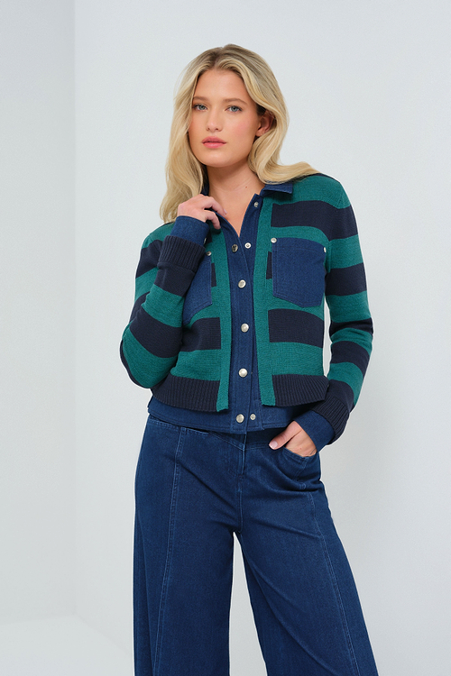 Sienna Sweater Knit & Performance Denim Trucker Jacket