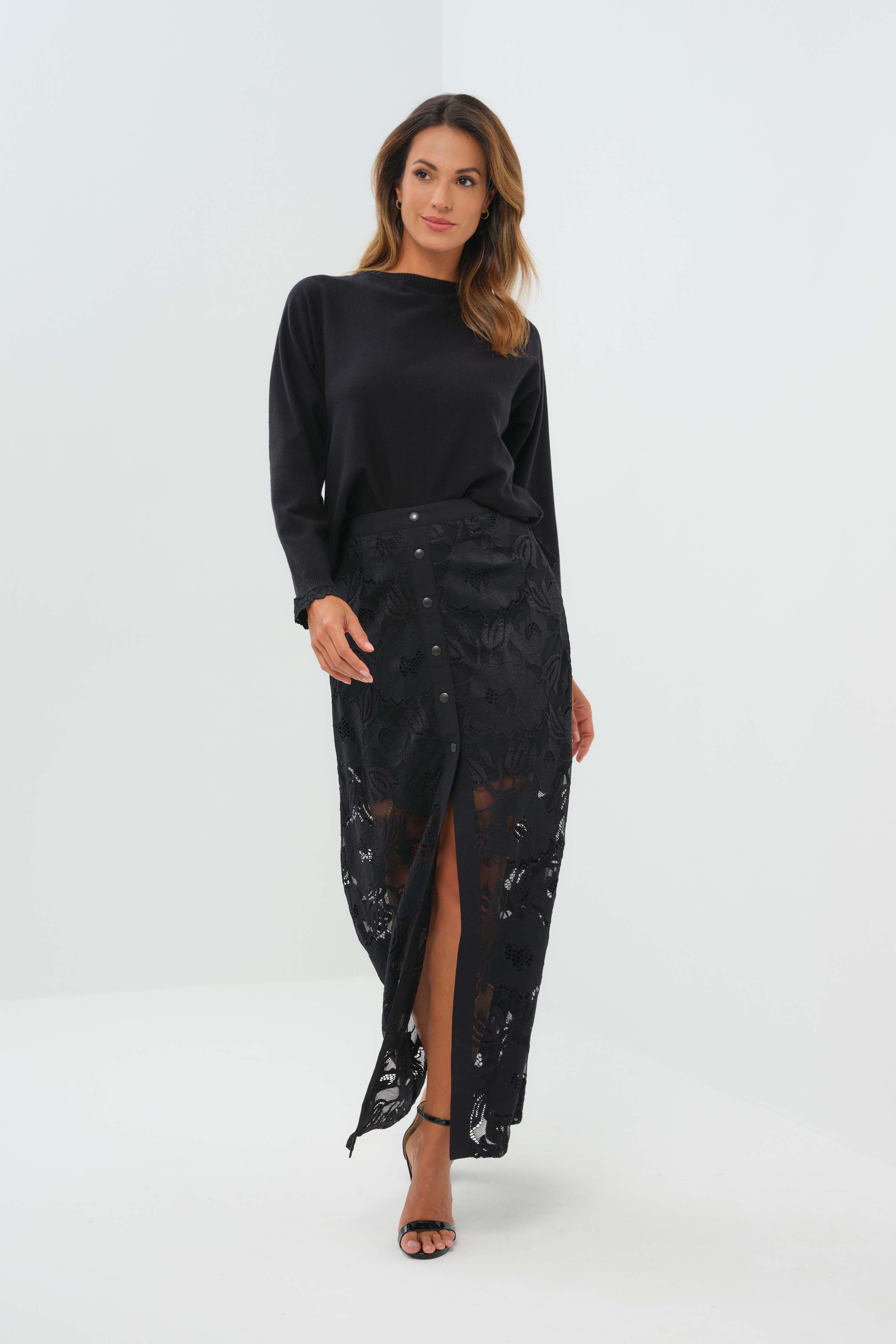 Passion Sweater Knit & Lace Crewneck with Back