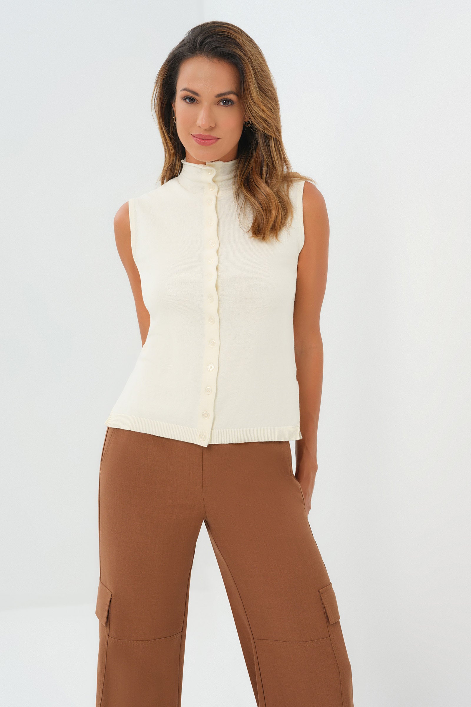 Viola Sweater Knit Sleeveless Button Down Top