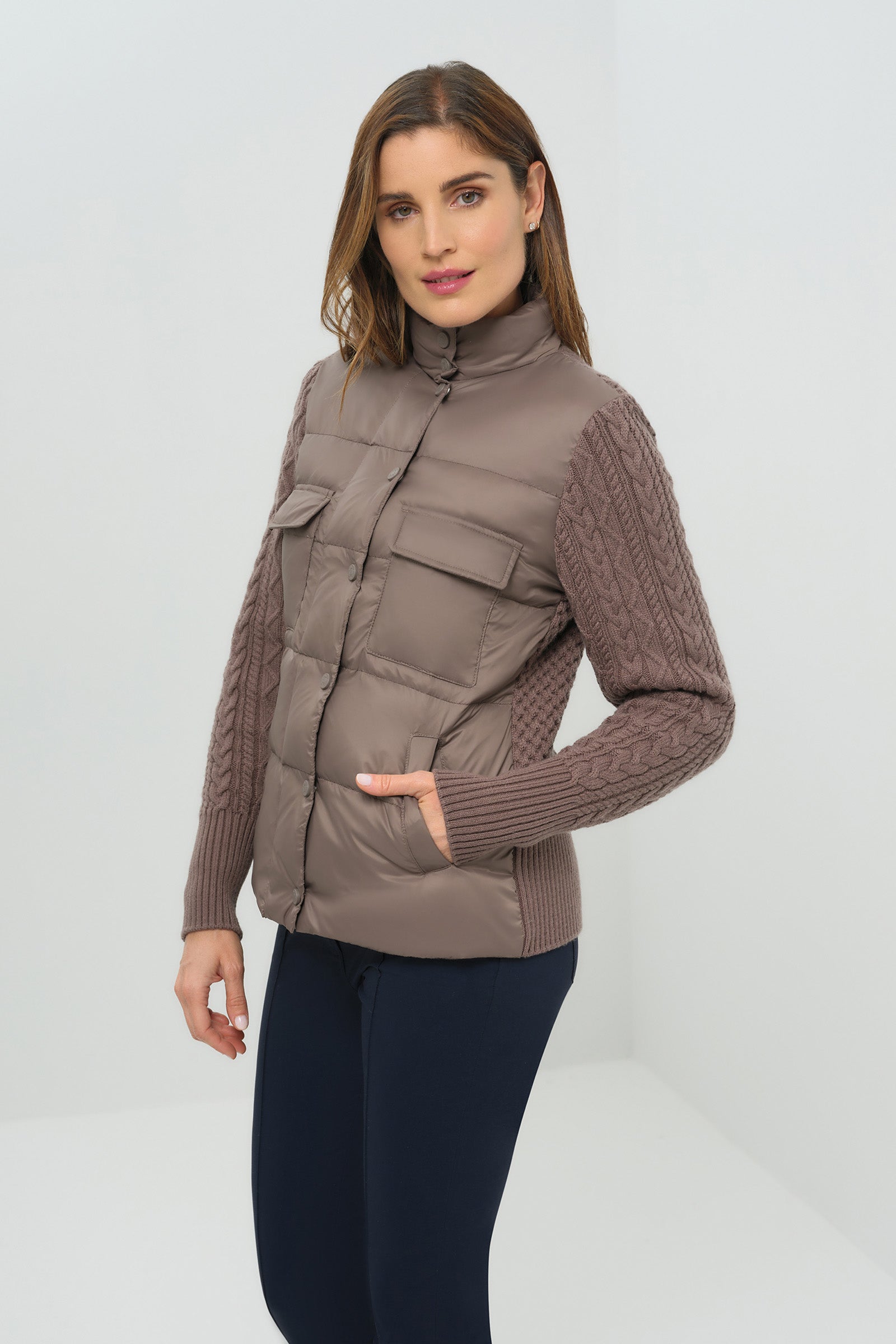 Nina Puffer Jacket with Knit Back and Sleeves