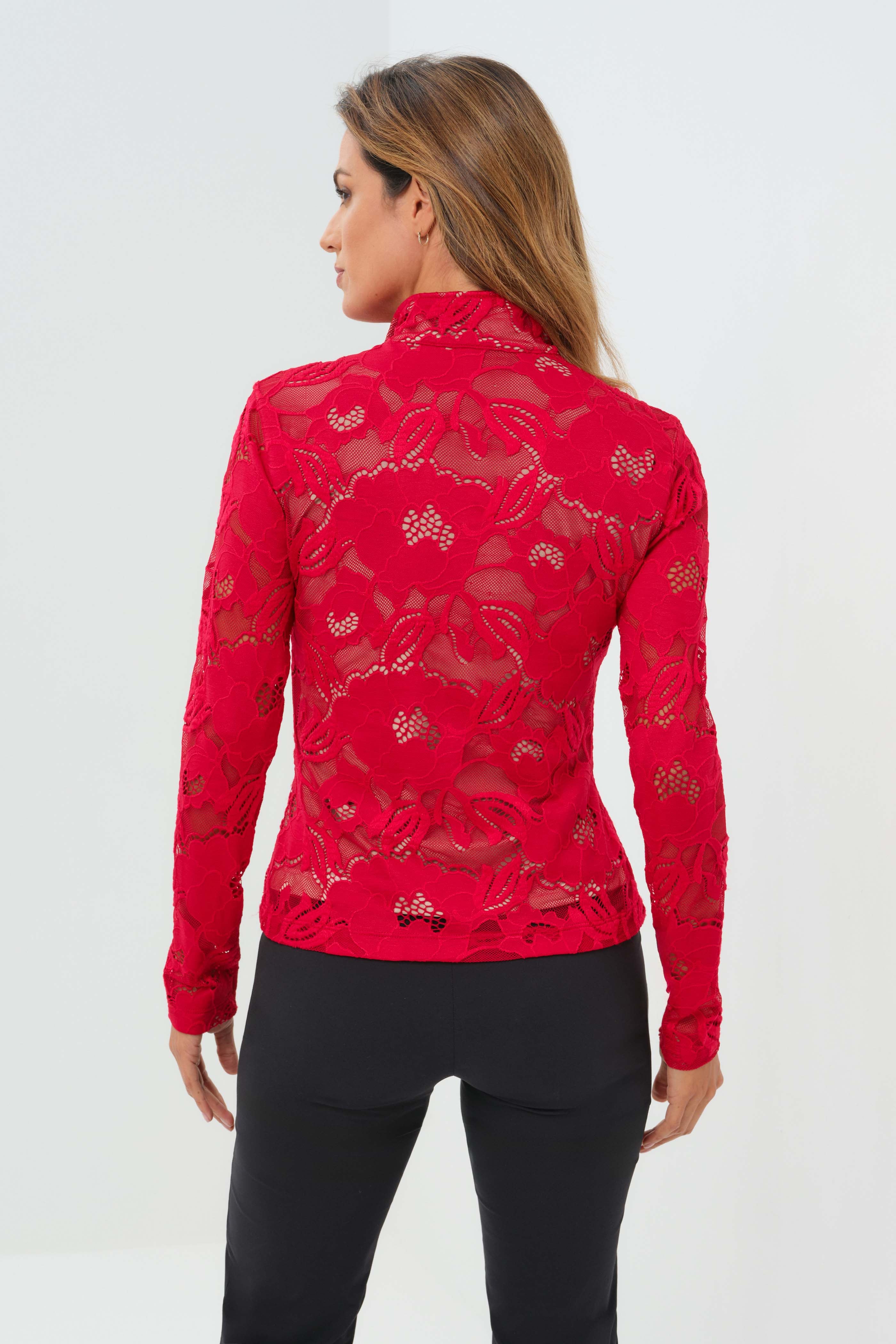 Lace Stacey Lace 1/4 Zip Front Longsleeve Top