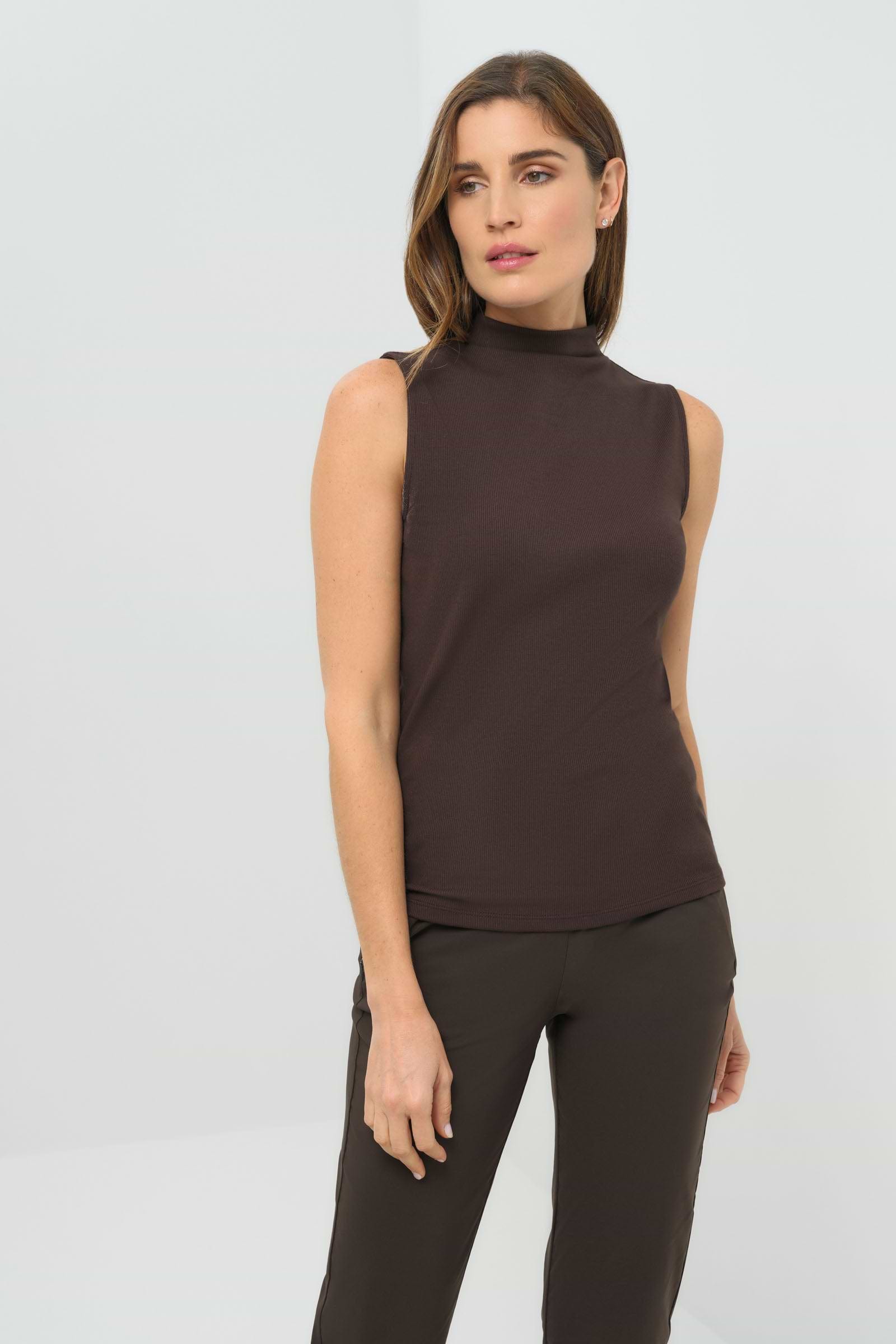 Siobhan Sleeveless High Neck Pima Rib Top