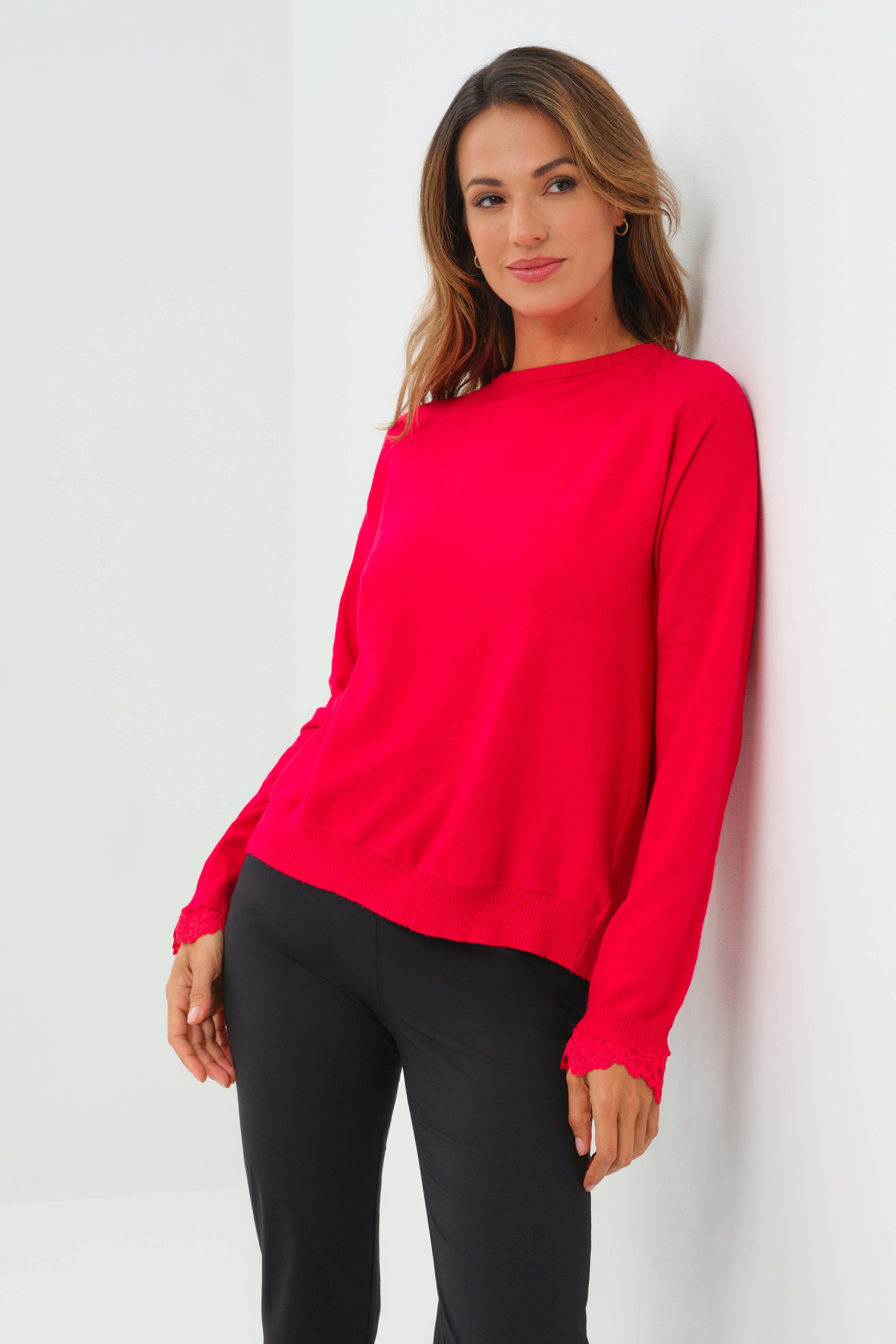 Passion Sweater Knit & Lace Crewneck with Back