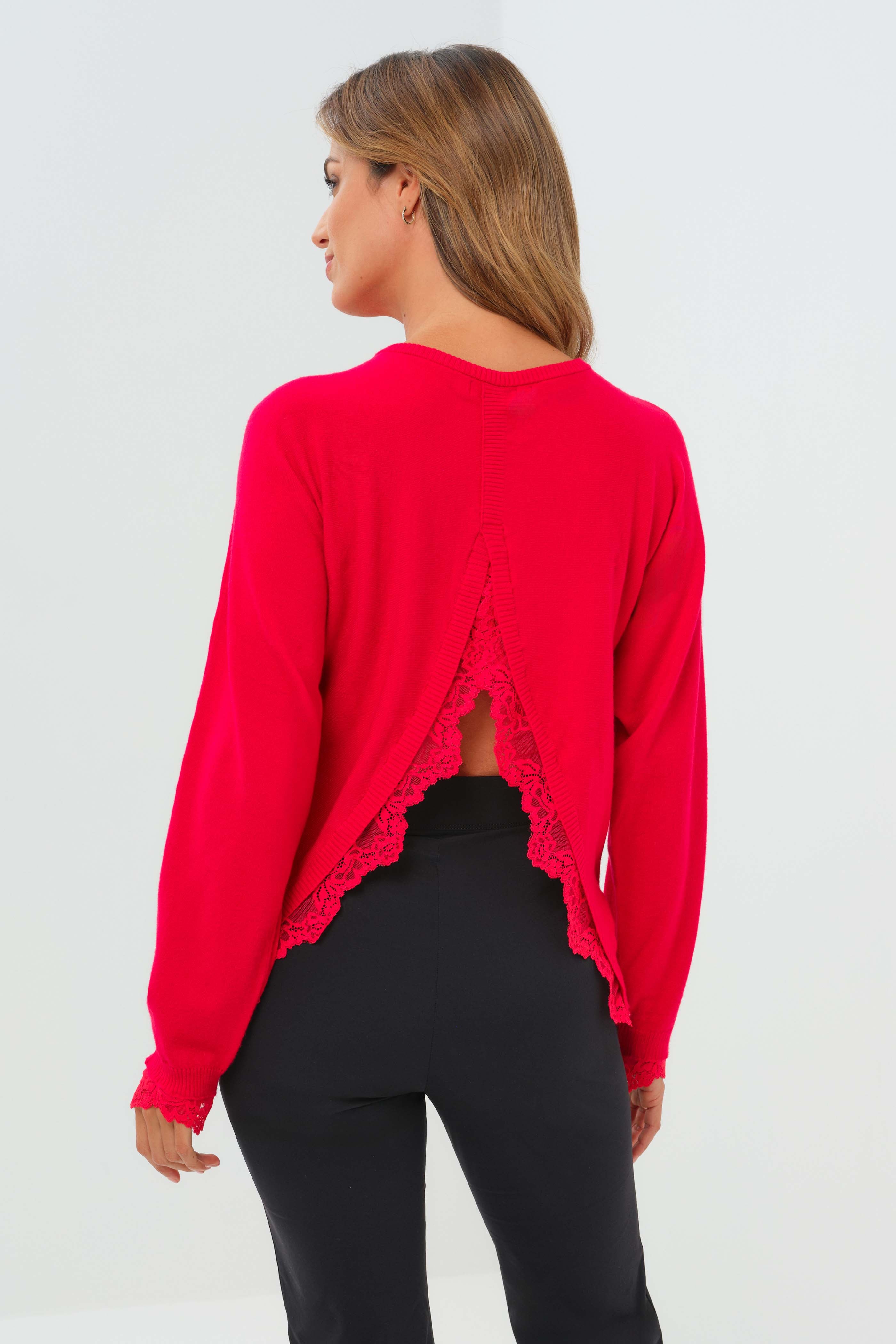 Passion Sweater Knit & Lace Crewneck with Back