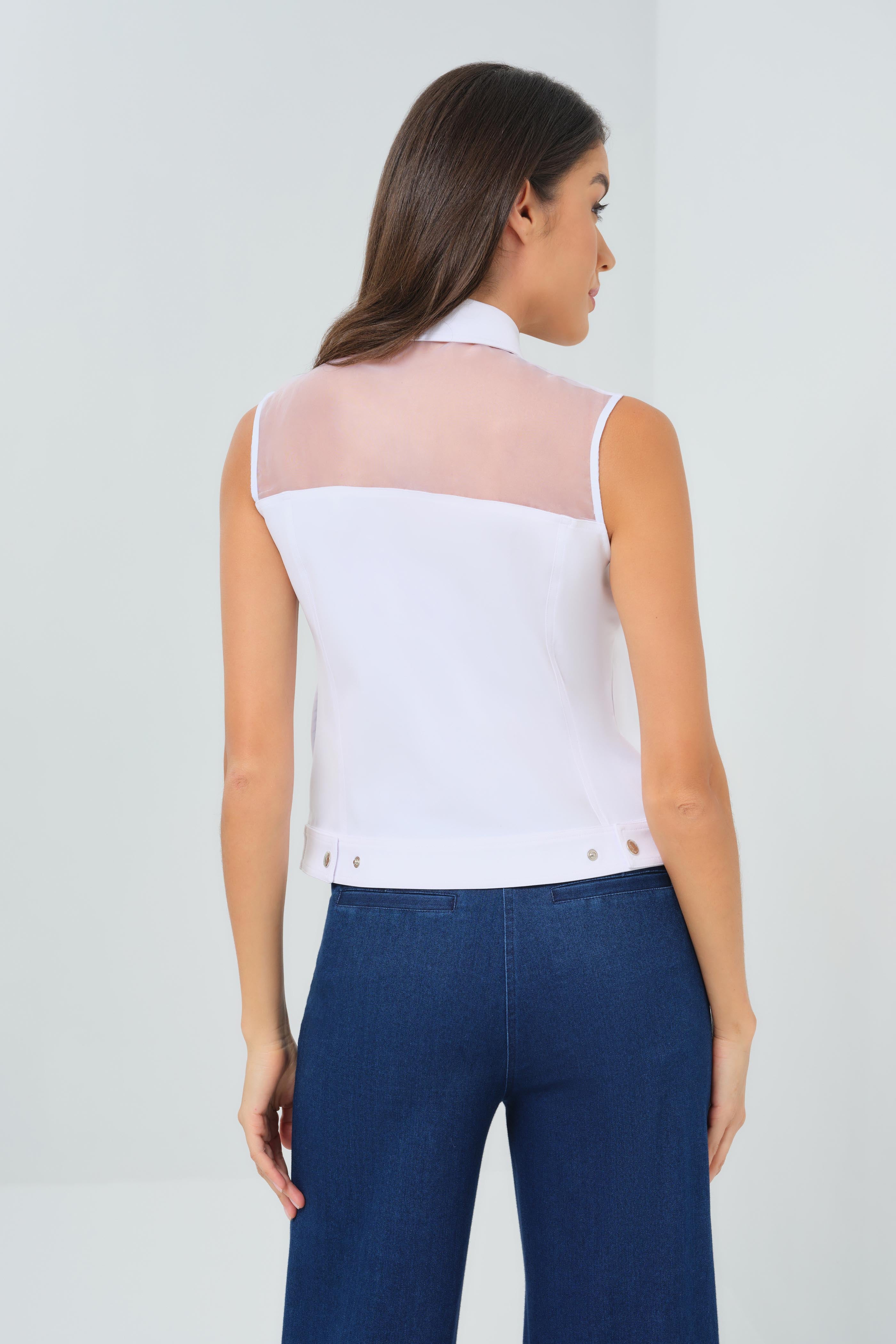 Gilet camionneur sans manches Lenox en organza et sergé performant