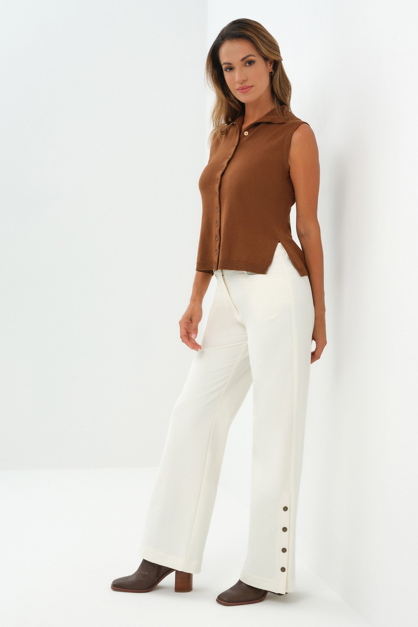 Viola Sweater Knit Sleeveless Button Down Top