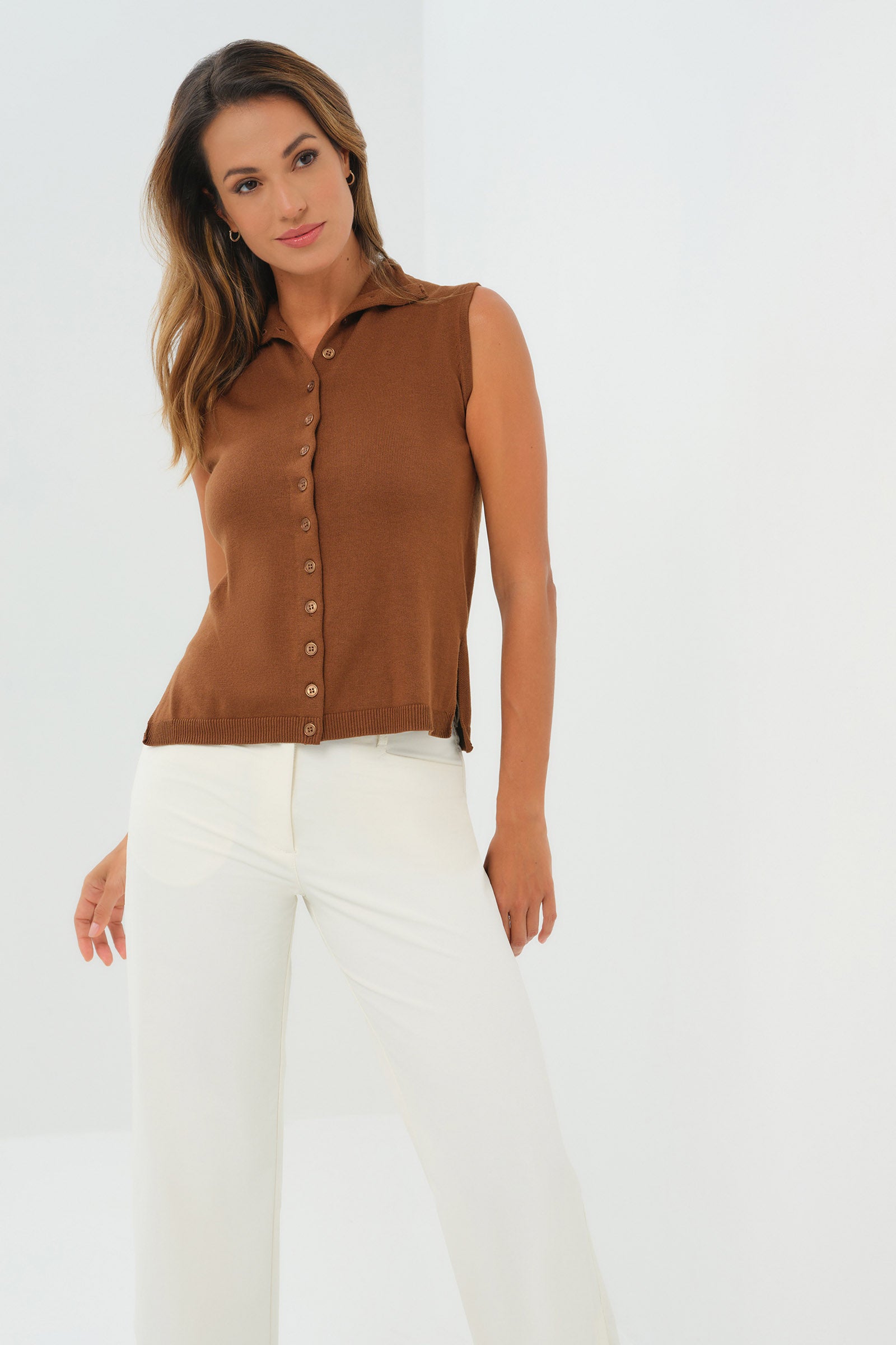 Viola Sweater Knit Sleeveless Button Down Top
