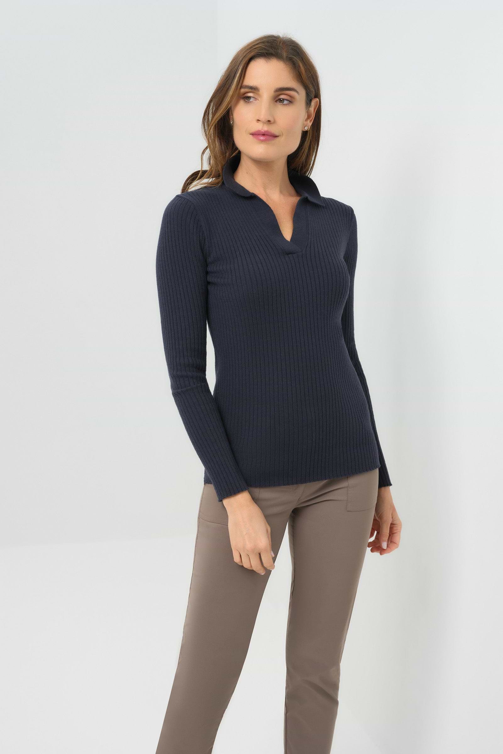 AmélieBoutik Women's 1/4 Zip Ribbed Pullover Sweater - Long Sleeve Collared Knit Top