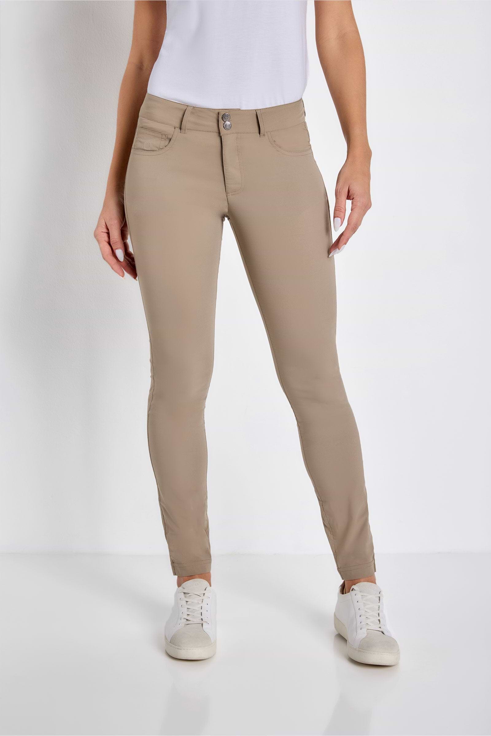 The Best Travel Pants. Front Profile of the Luisa Skinny Jean Pant in Khaki