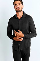 The Best Travel Top. Man Showing the Front Profile of a Men's Nick Top in Black.