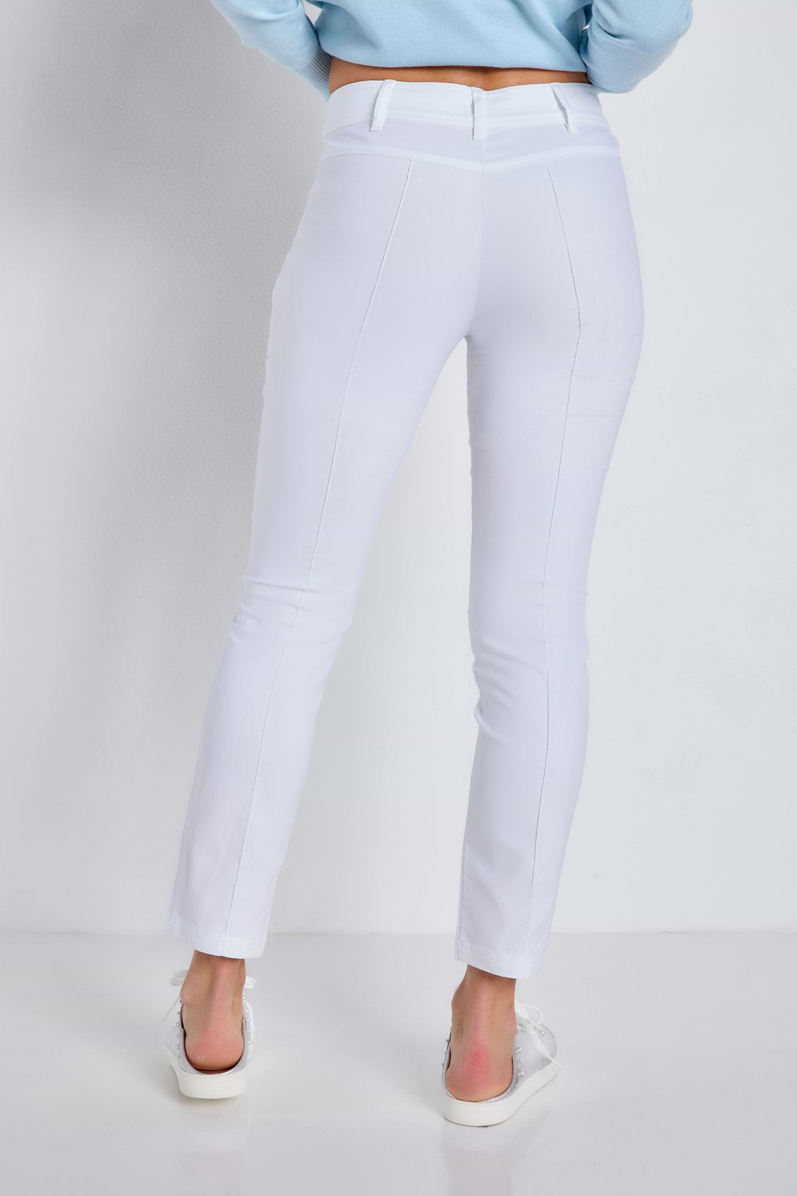 The Best Travel Pants. Back Profile of the Peggy Zippered Pant in White