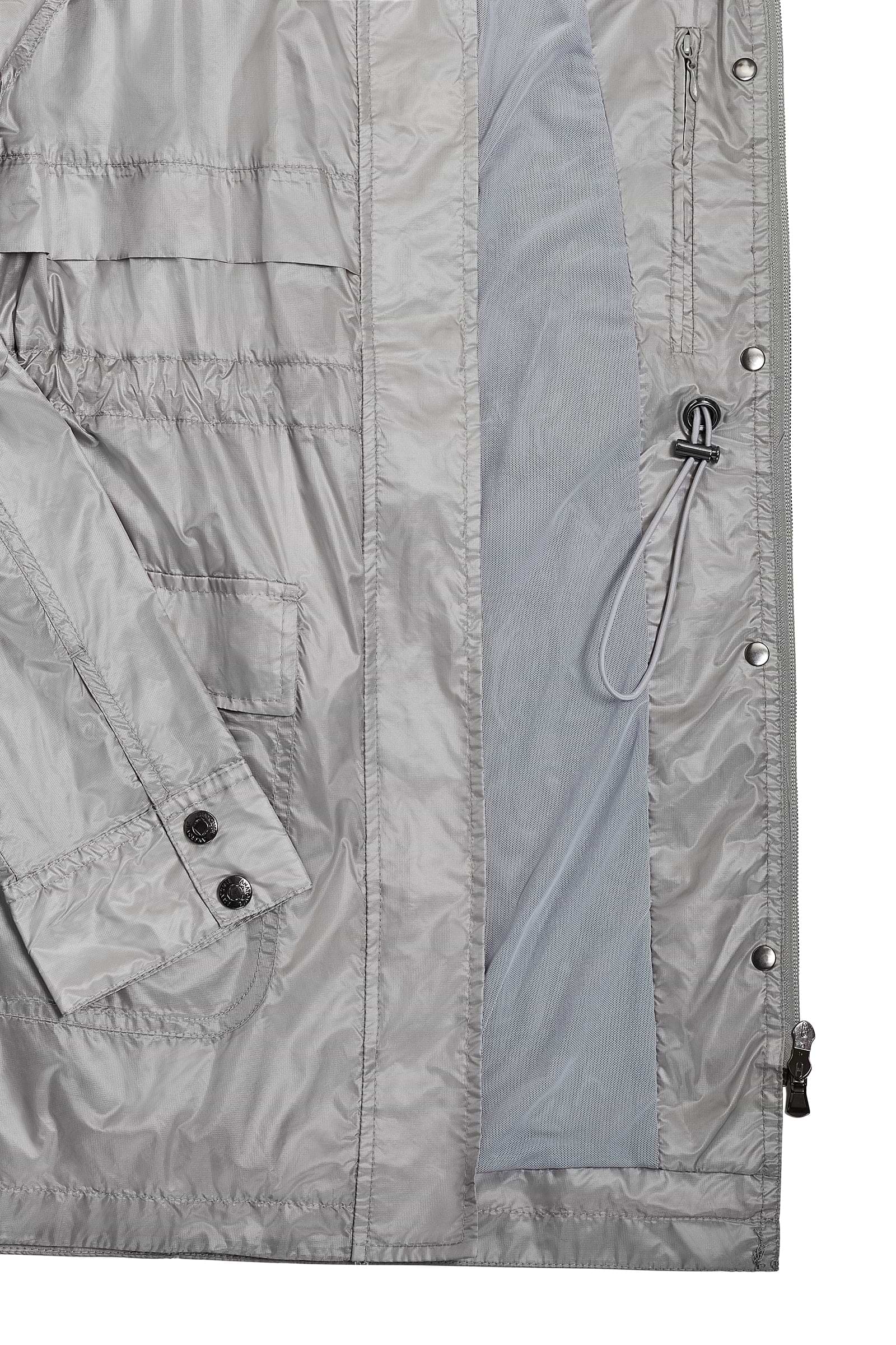 The Best Travel Jacket. Details of a Ramona Windbreaker Jacket in Silver Grey.
