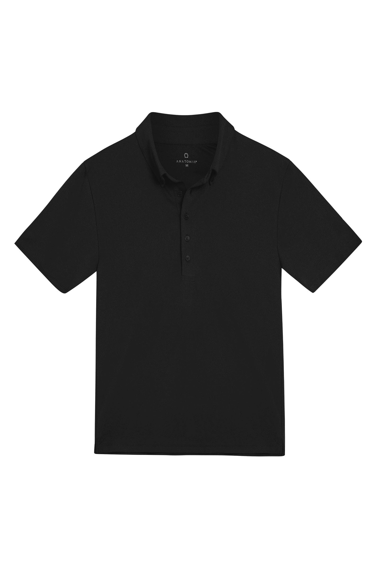 The Best Travel Top. Flat Lay of a Men's Ryan Polo in Black.