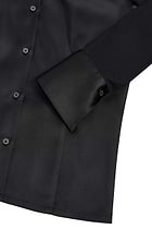 The Best Travel Top. Sleeve Detail of a Sadie Button Up Top in Black.