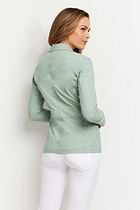 The Best Travel Jacket. Woman Showing the Back Profile of an Embossed Kenya Jacket in Cheetah Sage.