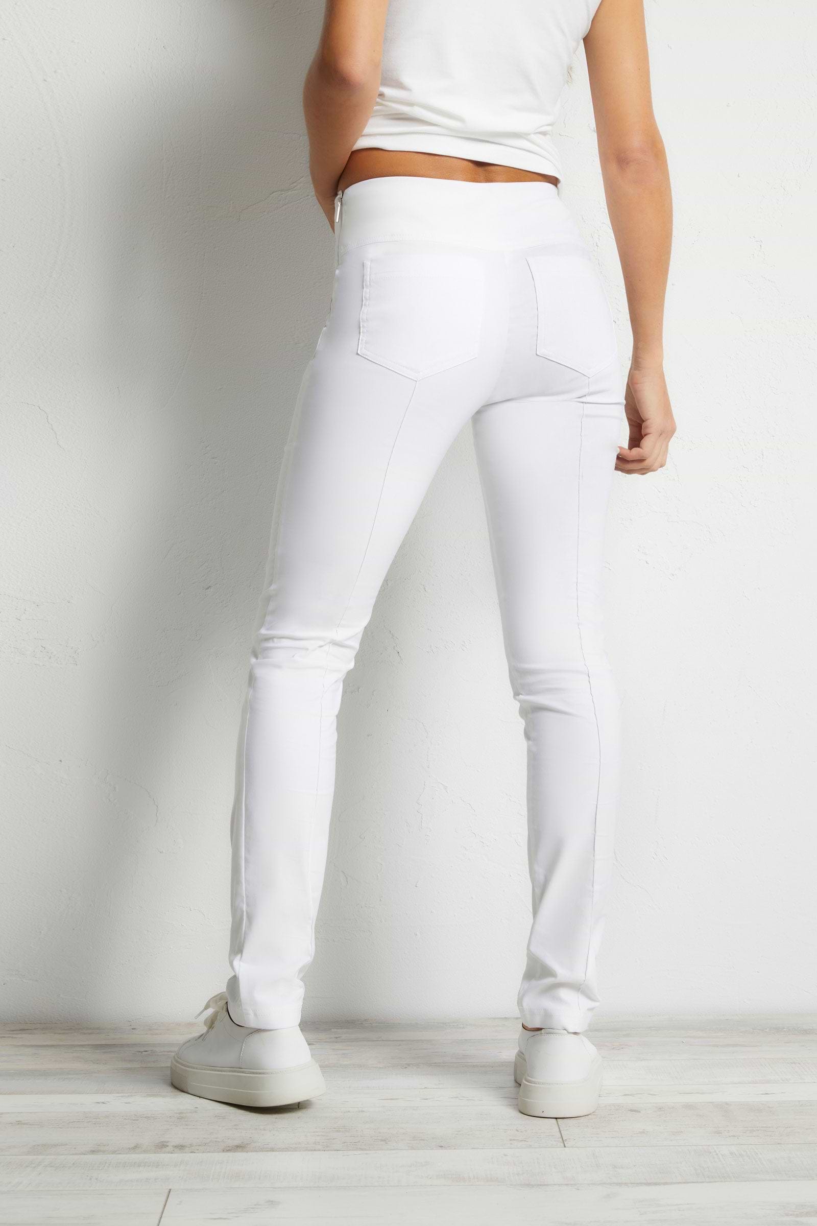 The Best Travel Pants. Back Profile of the Sonia Curvy High Rise Pant in White