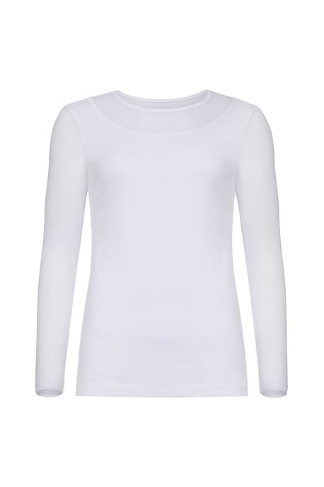 The Best Travel Top. Flat Lay of a Kim Mesh-Sleeve Top in Pima Modal in White.