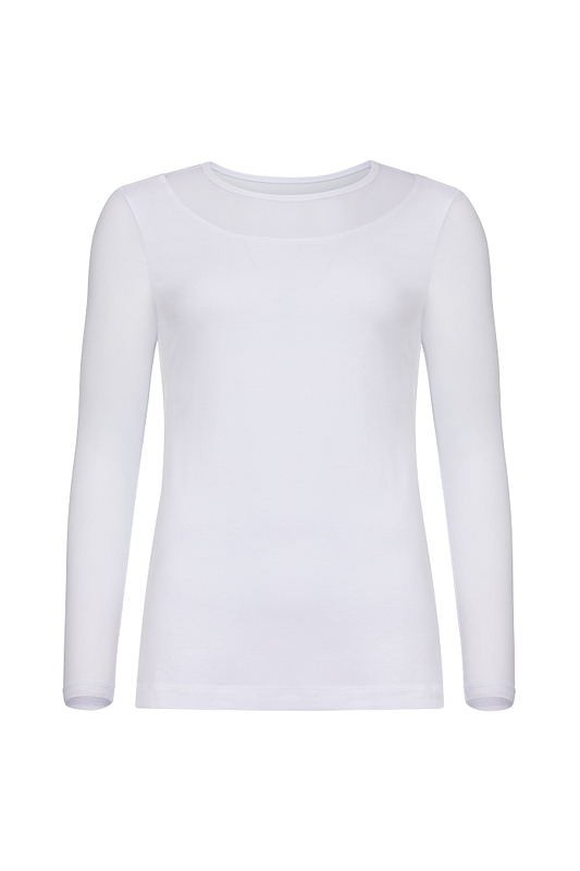 The Best Travel Top. Flat Lay of a Kim Mesh-Sleeve Top in Pima Modal in White.