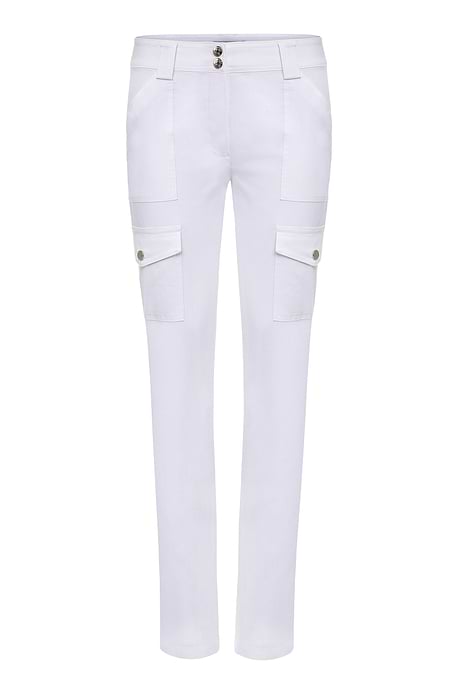 The Best Travel Cargo Pants. Flat Lay of the Kate Skinny Cargo Pant in White