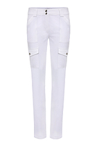 The Best Travel Cargo Pants. Flat Lay of the Kate Skinny Cargo Pant in White