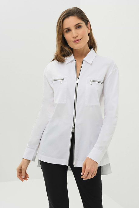 Kari Poplin Oversized Full Contrast Zip Collared Shirt