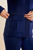 The Best Travel Fleece-Lined Jacket. Closed Front Pocket on a Kenya Cozy Fleece-Lined Jacket in Navy