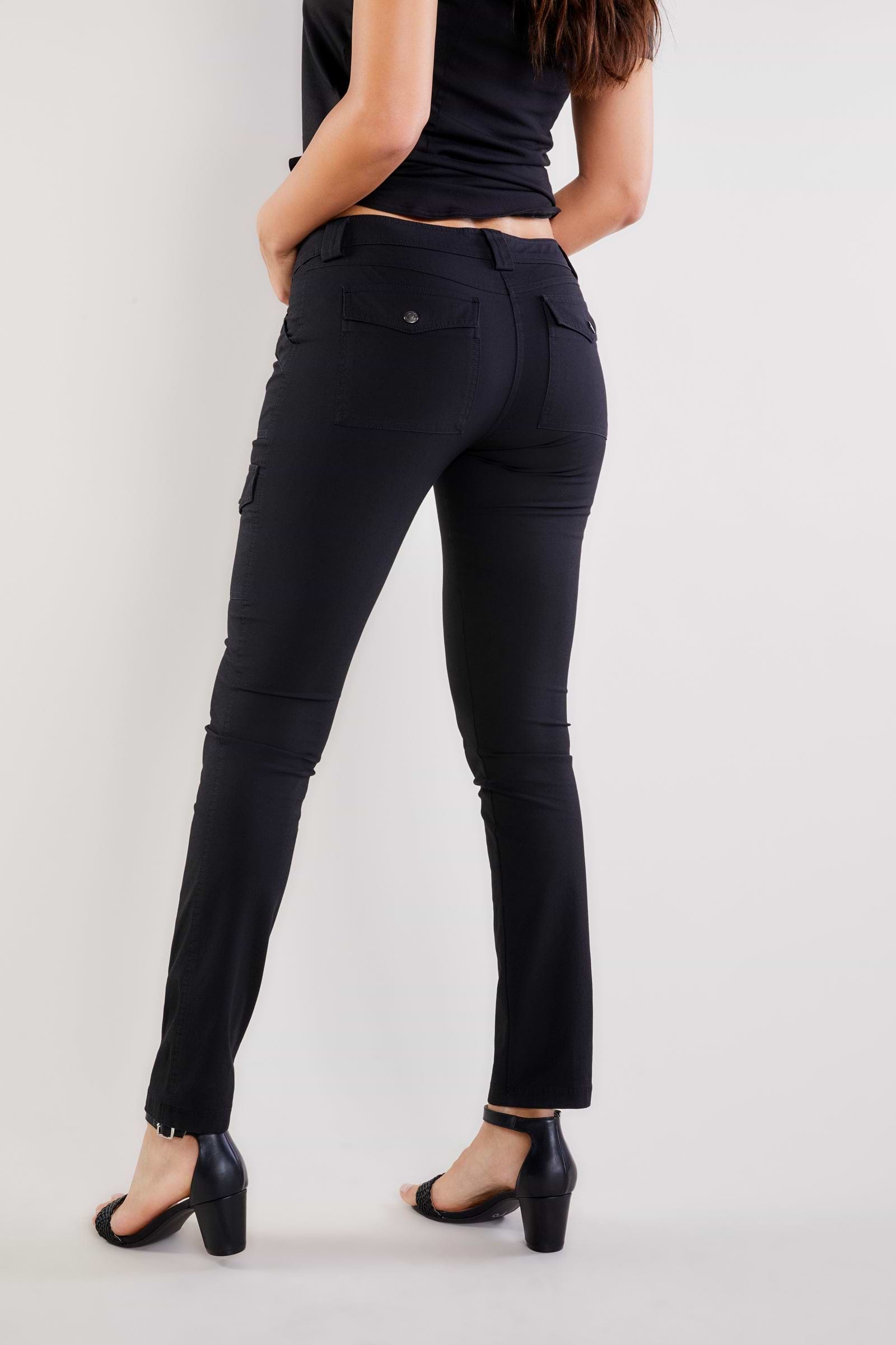 The Best Travel Cargo Pants. Back Profile of the Kate Skinny Cargo Pant in Black